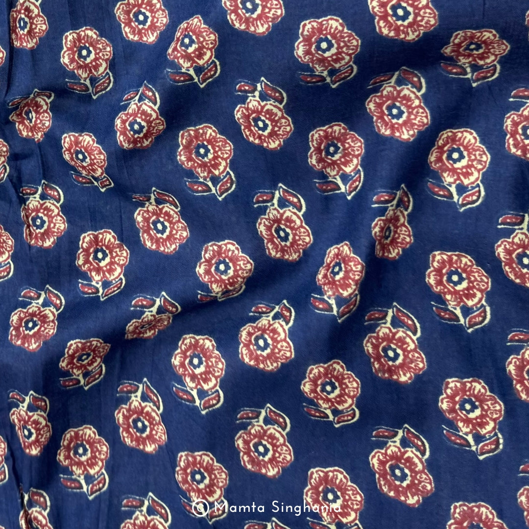 Blue Floral Printed Cotton Fabric