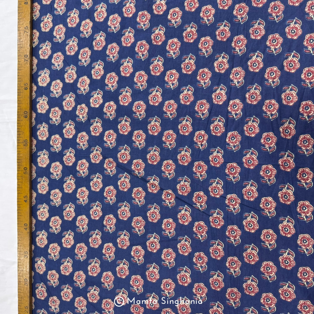 Blue Floral Printed Cotton Fabric