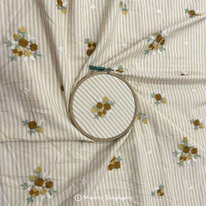 Light Pastel Yellow Floral Embroidered Mul Cotton Fabric