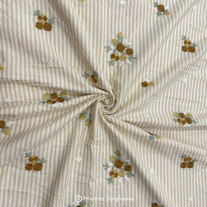 Light Pastel Yellow Floral Embroidered Mul Cotton Fabric
