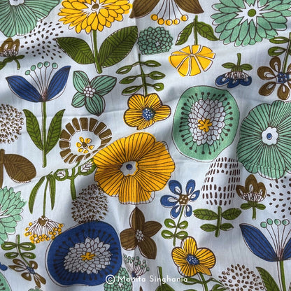 Sky Blue Floral Printed Cotton Fabric