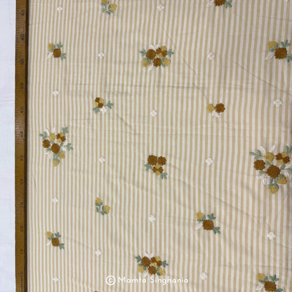 Light Pastel Yellow Floral Embroidered Mul Cotton Fabric