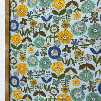 Sky Blue Floral Printed Cotton Fabric