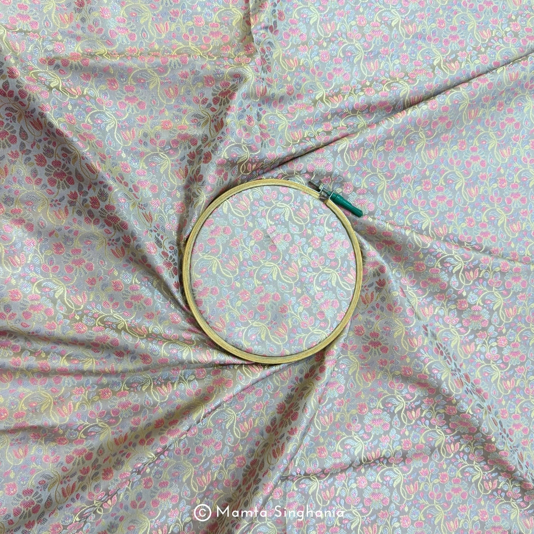 Silver Banarasi Brocade Katan Silk Fabric