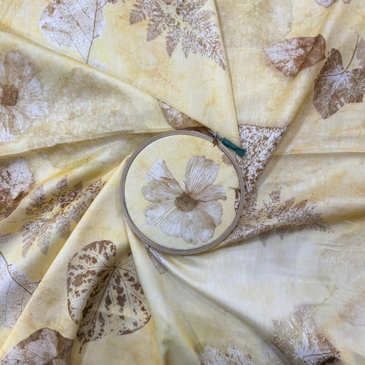 Yellow Floral Digital Printed Mul Chanderi Fabric