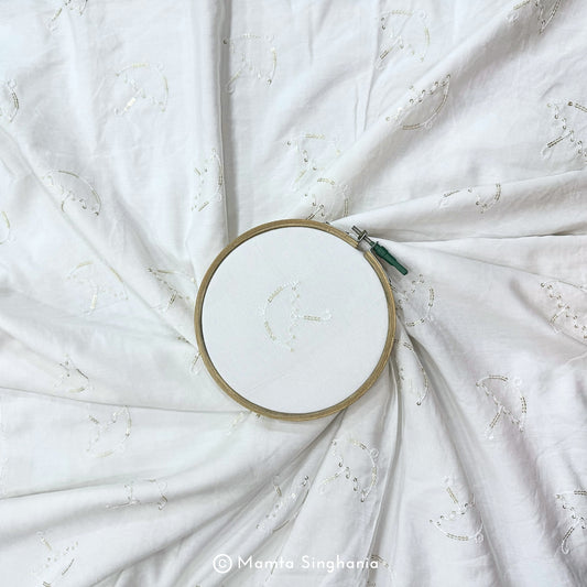 White Plain Dyeable Embroidered Chanderi Fabric