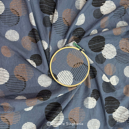Blue Polka Printed Linen Fabric
