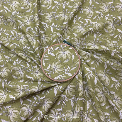 Light Pastel Green Floral Printed Cotton Fabric