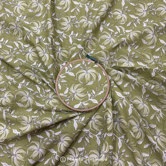 Light Pastel Green Floral Printed Cotton Fabric