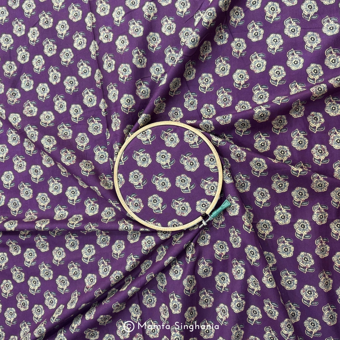 Purple Floral Printed Cotton Fabric