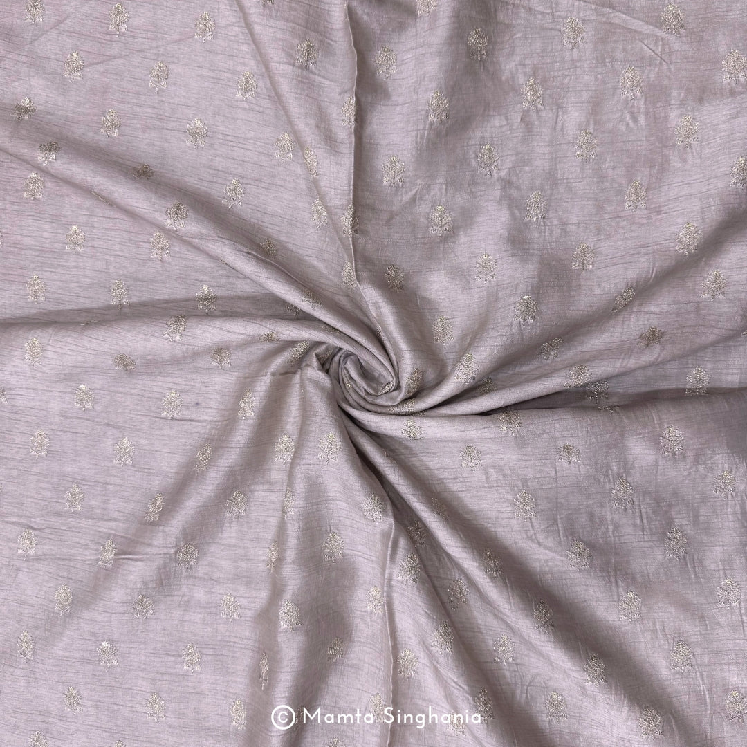 Muted Mauve Floral Embroidered Raw Silk Fabric