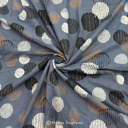 Blue Polka Printed Linen Fabric