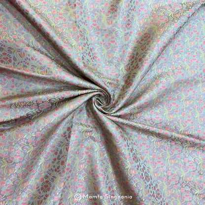Silver Banarasi Brocade Katan Silk Fabric