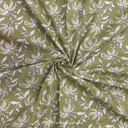 Light Pastel Green Floral Printed Cotton Fabric