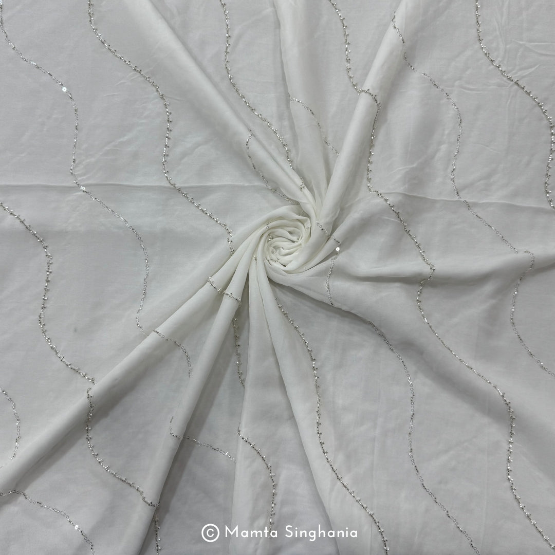 White Plain Dyeable Embroidered Georgette Fabric