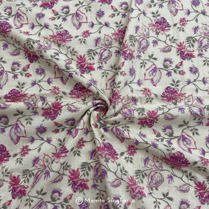 Magenta Floral Handloom Cotton Fabric with Foil Print