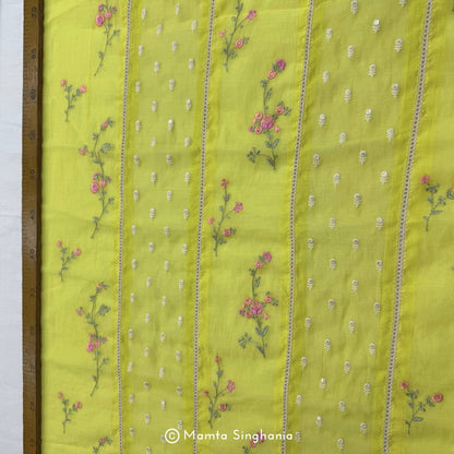Yellow Floral Embroidered Mul Chanderi Fabric