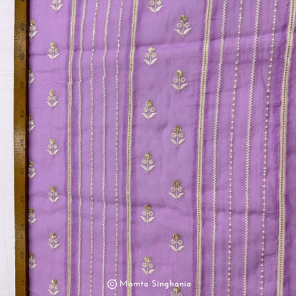 Purple Floral Embroidered Mul Chanderi Fabric