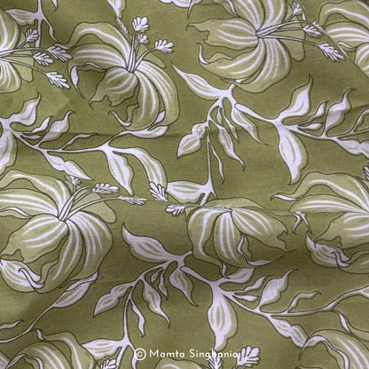 Light Pastel Green Floral Printed Cotton Fabric