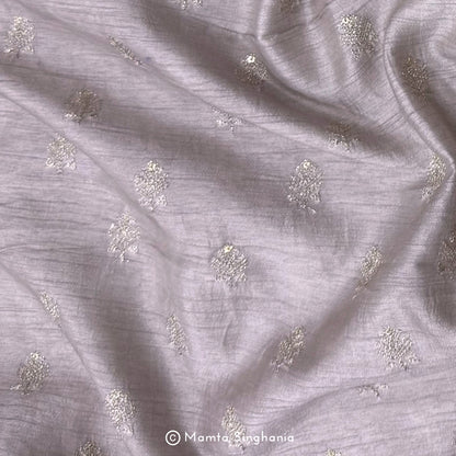 Muted Mauve Floral Embroidered Raw Silk Fabric