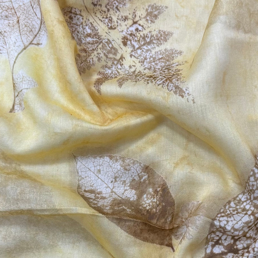 Yellow Floral Digital Printed Mul Chanderi Fabric
