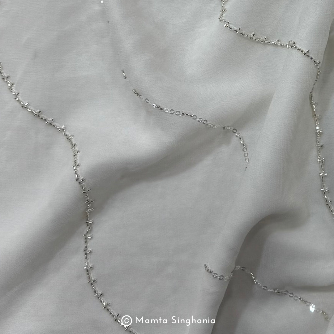 White Plain Dyeable Embroidered Georgette Fabric