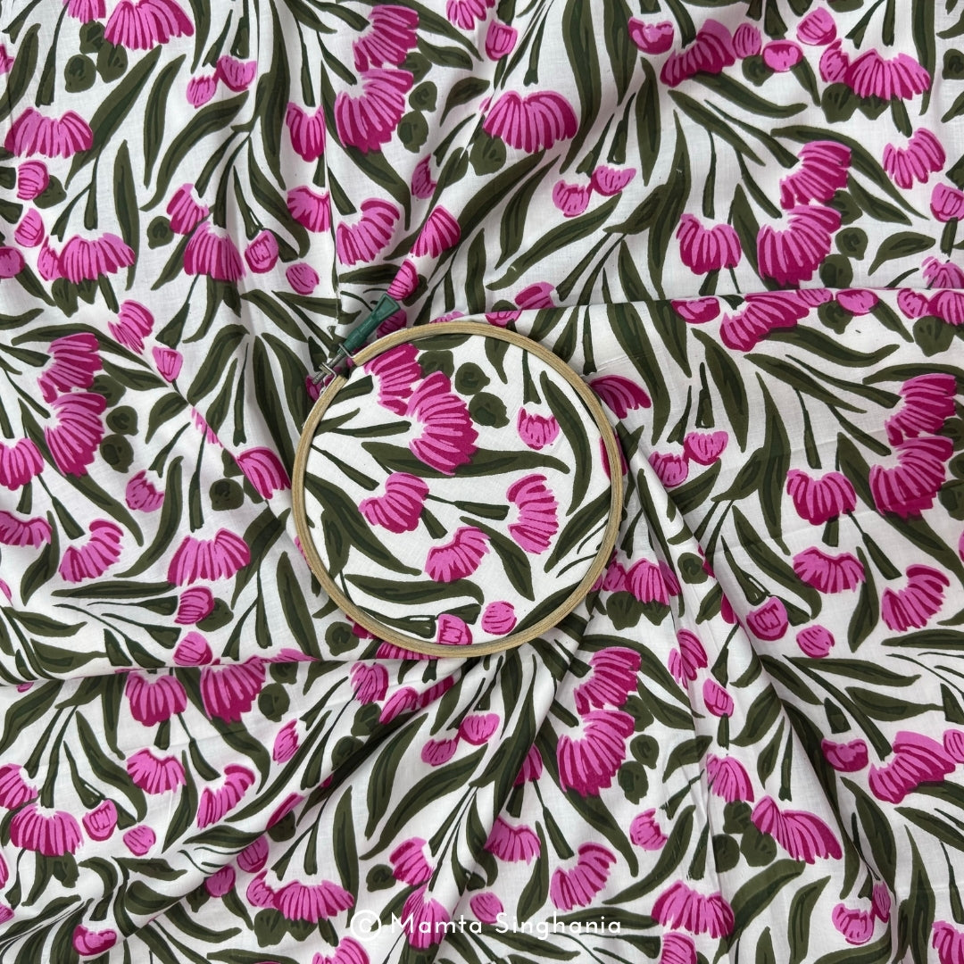 Pink Floral Printed Cotton Fabric