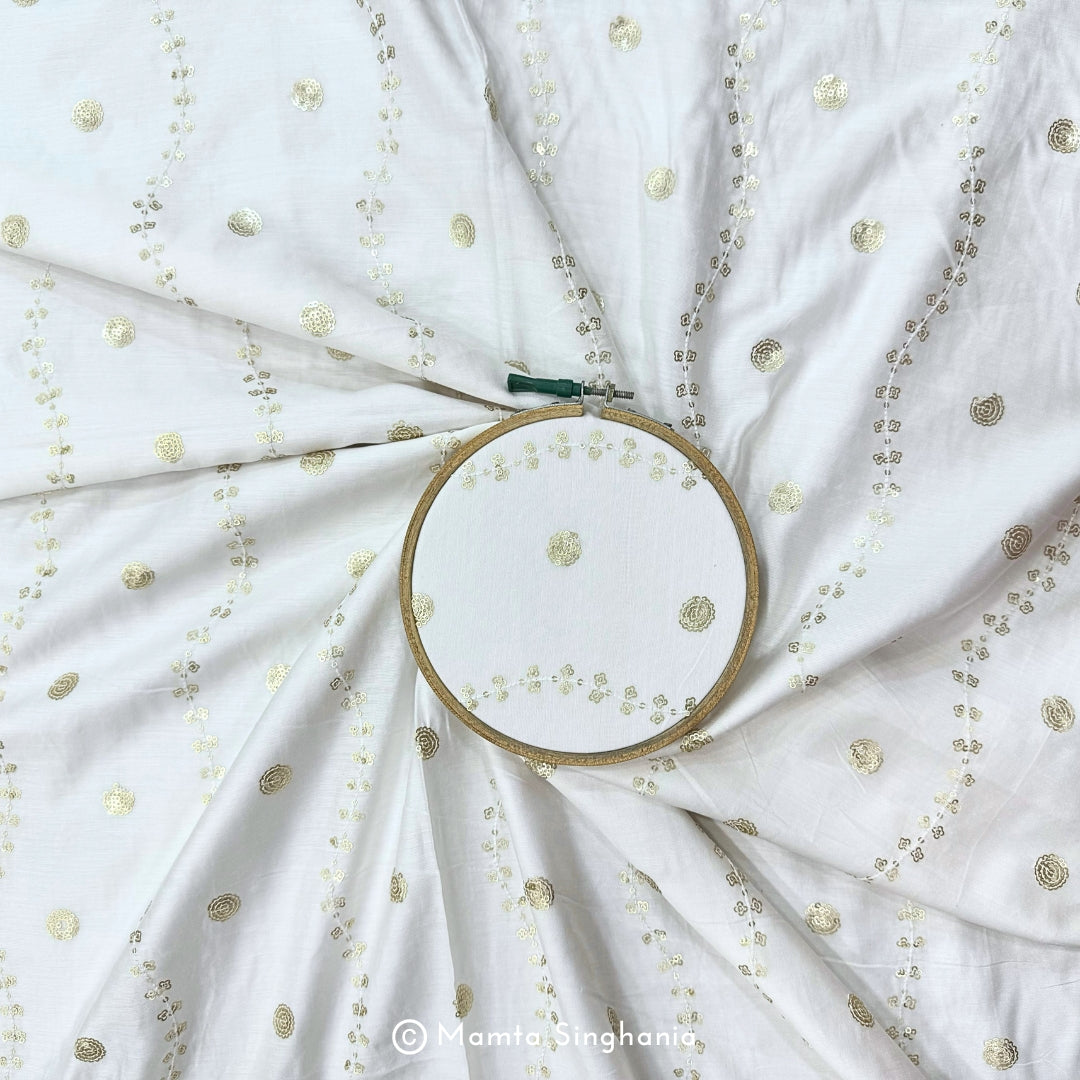 White Plain Dyeable Embroidered Chanderi Fabric