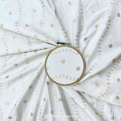 White Plain Dyeable Embroidered Chanderi Fabric