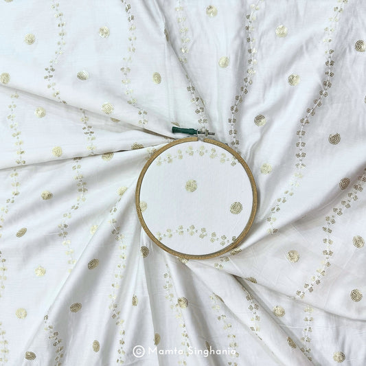 White Plain Dyeable Embroidered Chanderi Fabric