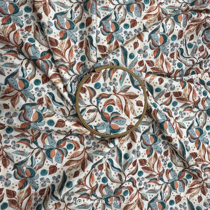 Floral Printed Embroidered Cotton Hakoba Fabric