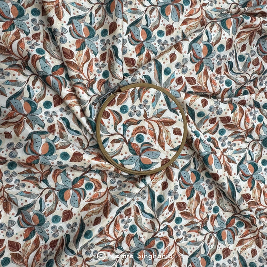 Floral Printed Embroidered Cotton Hakoba Fabric