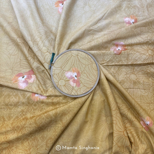Shaded Mustard Yellow Floral Printed Cotton Fabric