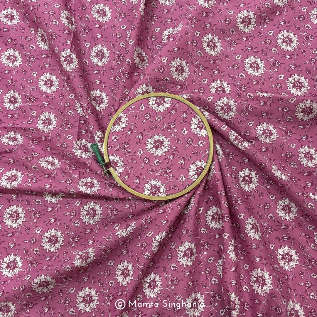 Onion Pink Floral Printed Cotton Fabric