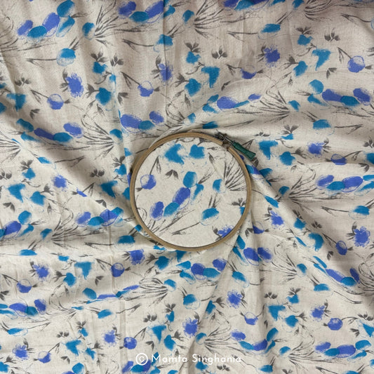 Blue Floral Handloom Cotton Fabric