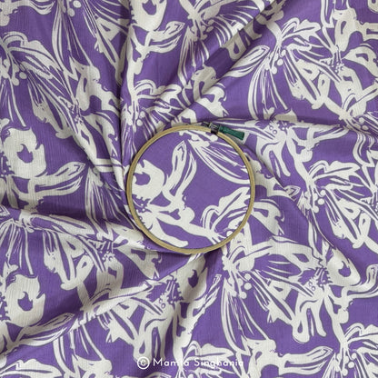 Purple Floral Printed Crush Chiffon Fabric