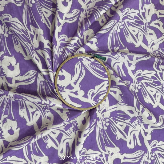 Purple Floral Printed Crush Cotton Fabric