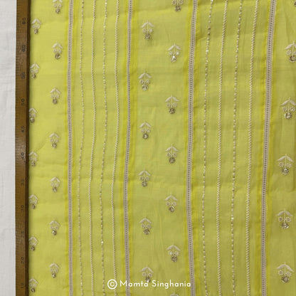 Yellow Floral Embroidered Mul Chanderi Fabric