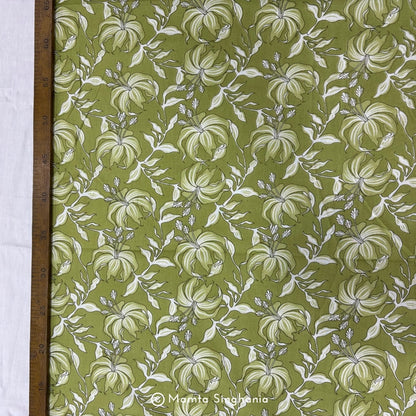 Light Pastel Green Floral Printed Cotton Fabric