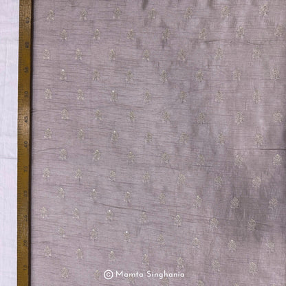 Muted Mauve Floral Embroidered Raw Silk Fabric
