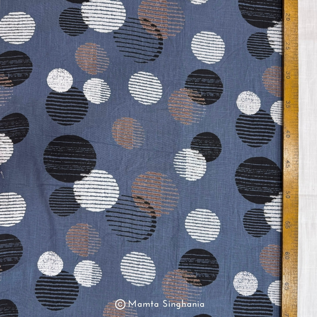 Blue Polka Printed Linen Fabric