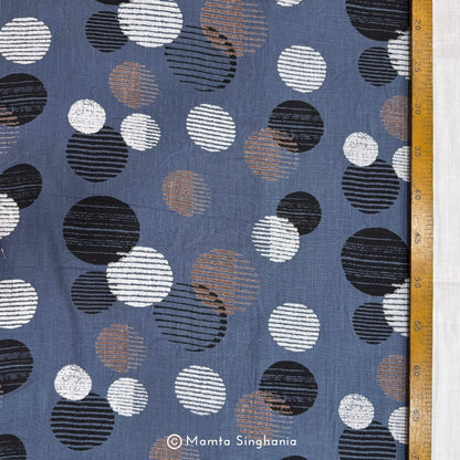Blue Polka Printed Linen Fabric
