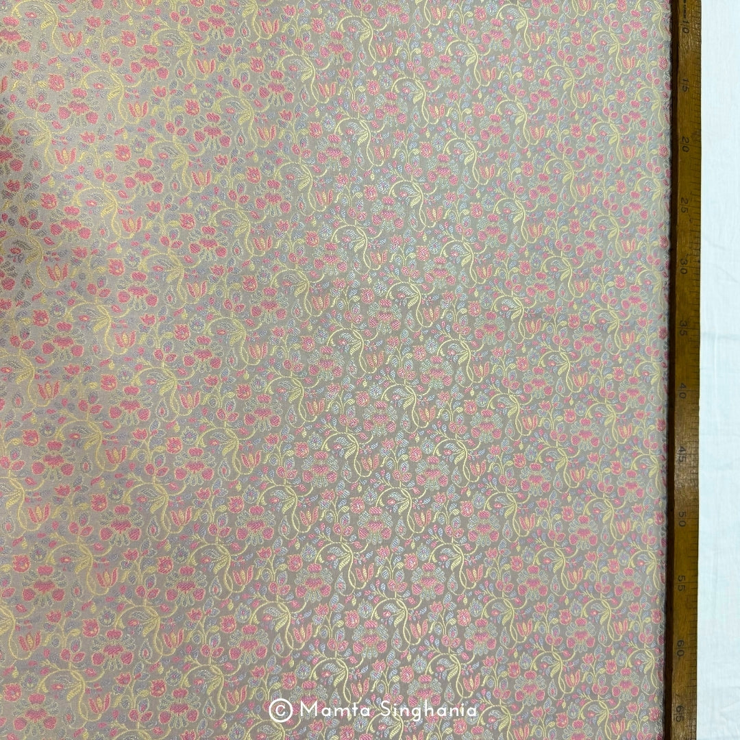 Silver Banarasi Brocade Katan Silk Fabric