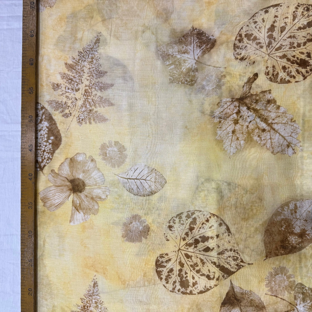 Yellow Floral Digital Printed Mul Chanderi Fabric