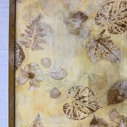 Yellow Floral Digital Printed Mul Chanderi Fabric