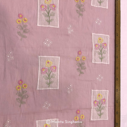 Light Pastel Pink Floral Embroidered Mul Chanderi Fabric
