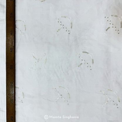 White Plain Dyeable Embroidered Chanderi Fabric
