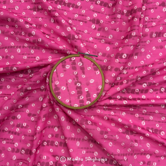 Pink Bandhej Mix Shibori Embroidered Cotton Fabric