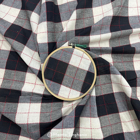 Black and White Checks Handloom Khadi Cotton Fabric