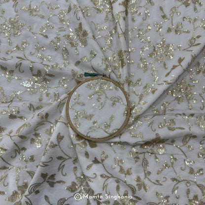 White Plain Dyeable Embroidered Georgette Fabric